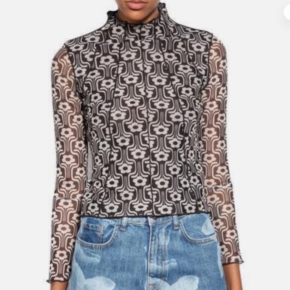 Desigual Black and White Patterned Long Sleeve Top